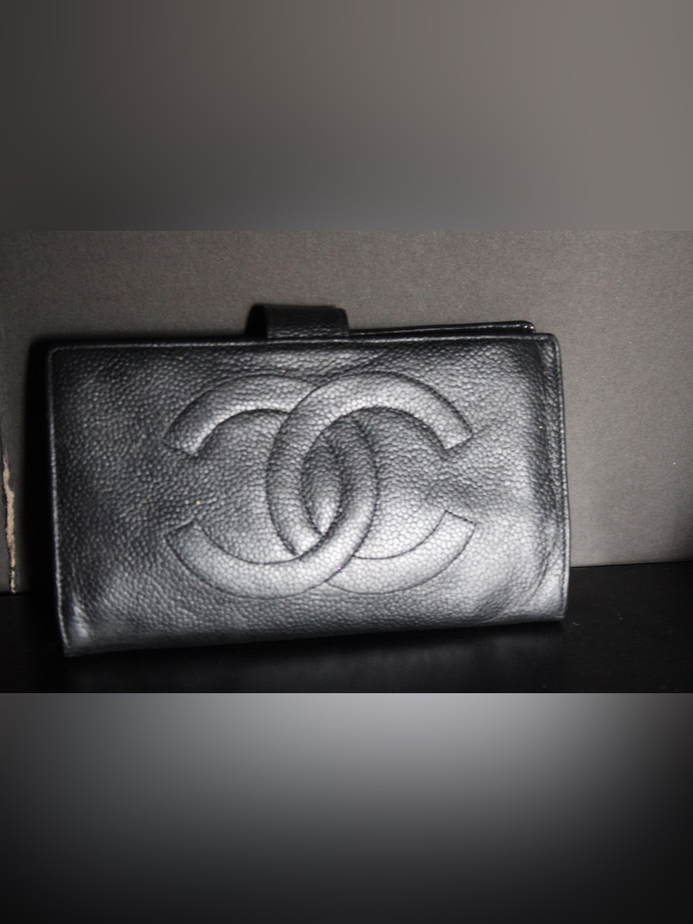 Chanel Black Leather Envelope Wallet with Embossed CC Logo
